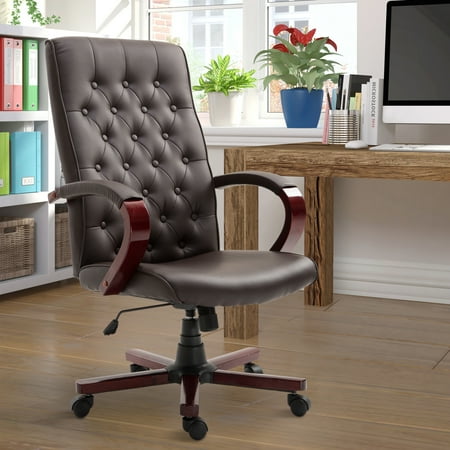 Black Vinsetto Faux Leather Wooden High Back Executive Home Office Chair